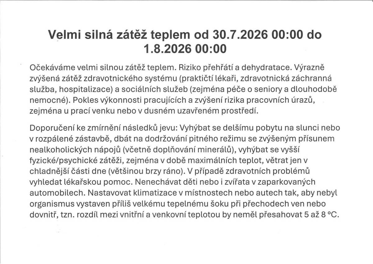 Velmi silná zátěž teplem od 30.7.-1.8.2026