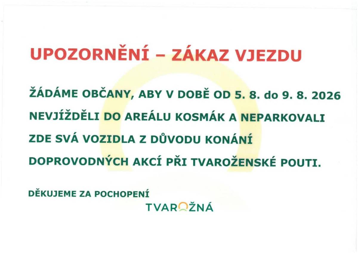 do areálu Kosmák v době konání doprovodných akcí při Tvaroženské pouti.