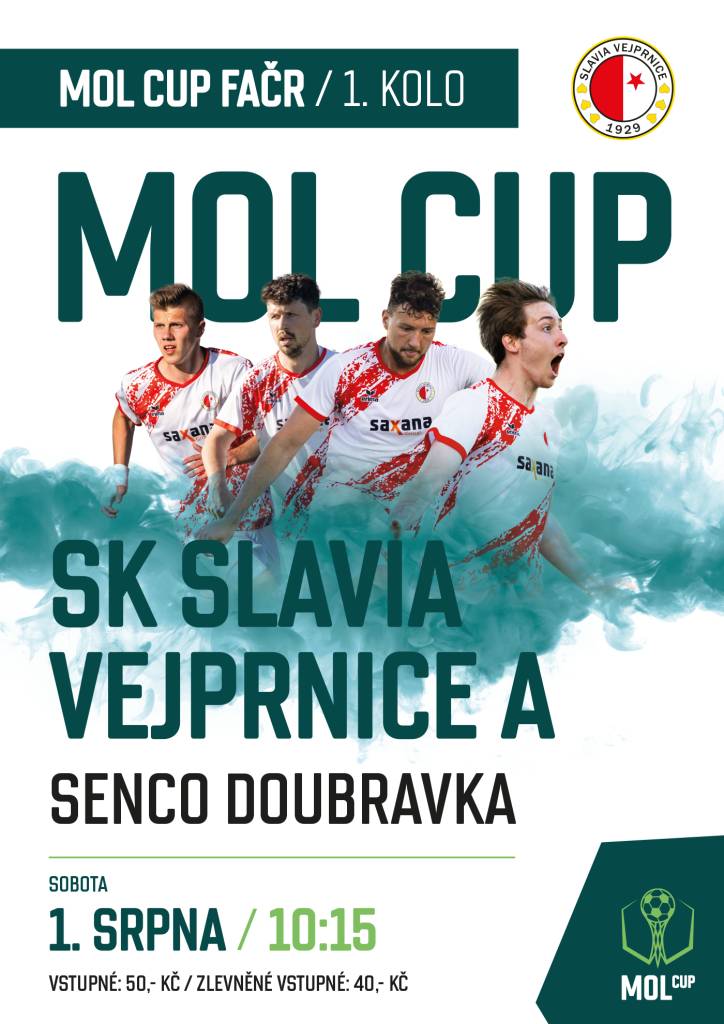 Už tuto sobotu 1. srpna od 10:15 vstoupí náš A –TÝM mužů do nového ročníku MOL Cupu. V rámci 1. kola FAČR přivítá na domácím hřišti tým Senco Doubravka.  Přijďte podpořit naše hráče a vytvořit skvělou domácí atmosféru. Každý hlas z tribuny může rozhodnout!