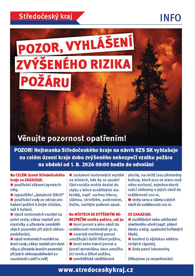 Pozor, vyhlášení zvýšeného rizika požárů