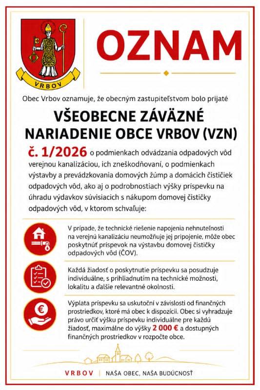 Oznam - prijatie VZN obce Vrbov