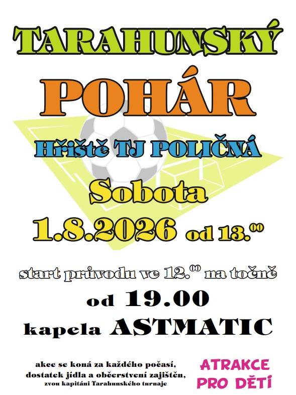 Sobota 1. 8. 2026  Průvod 12:00 točna  Turnaj 13:00