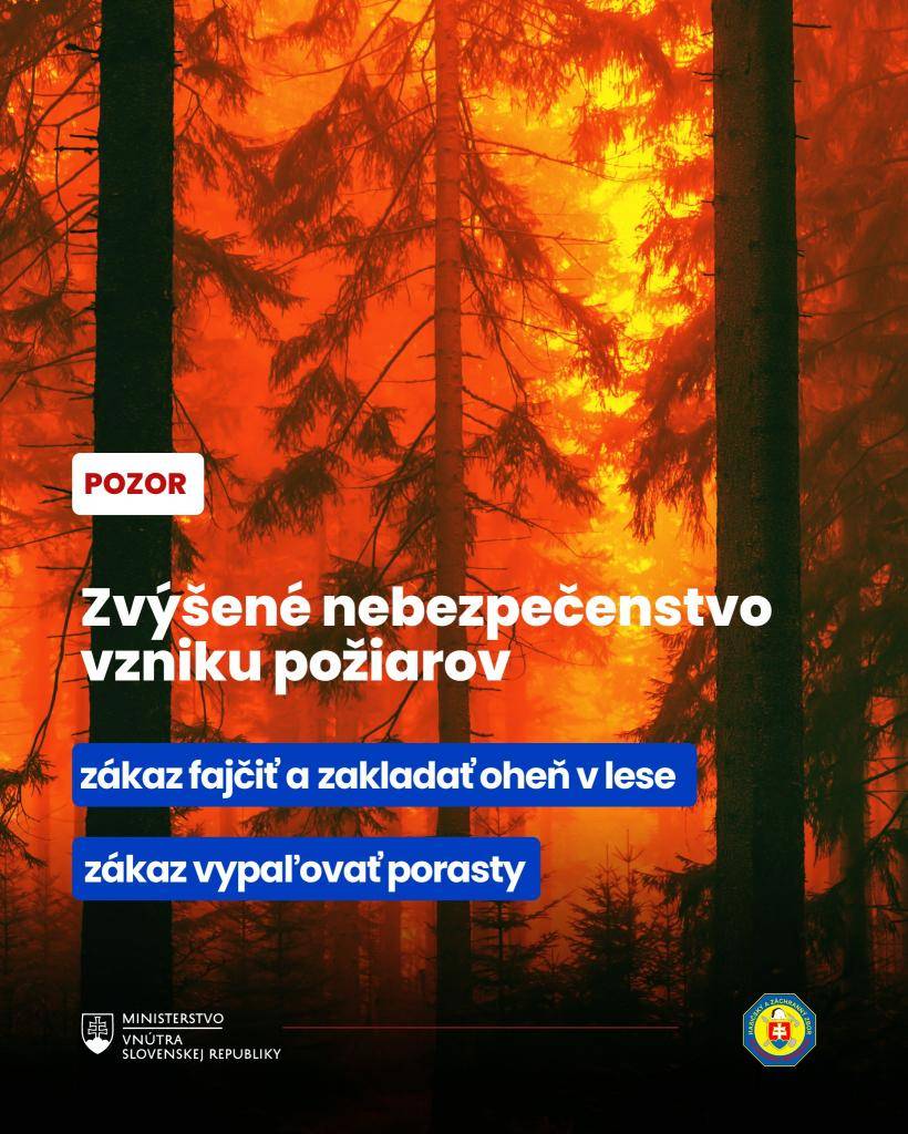 Oznámenie o vyhlásení času zvýšeného nebezpečenstva vzniku požiaru.