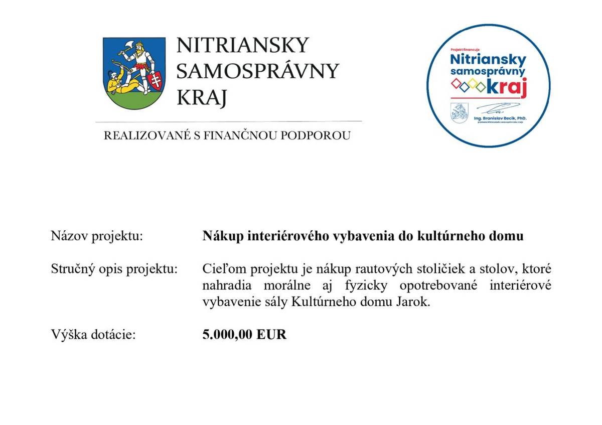 Názov projektu: Nákup interiérového vybavenia do kultúrneho domu