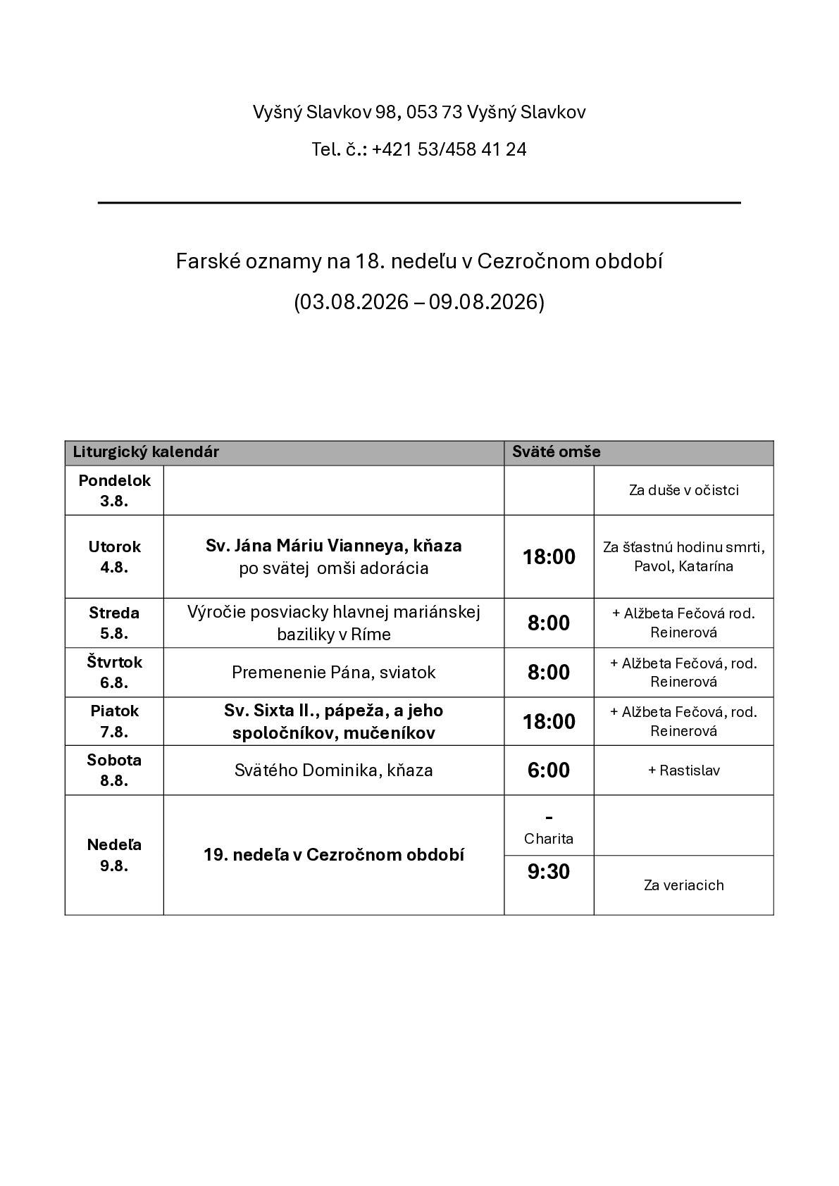 Farské oznamy na 32. týždeň