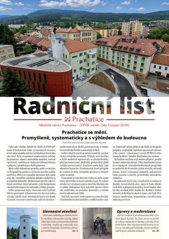 Vážení občané, opět se k Vám dostává elektronická verze Radničního listu, která je uzpůsobená pro čtení nejen na počítačích, ale zejména na mobilních zařízeních.   👇Radniční list do kapsy naleznete zde https://radnicnilist.prachatice.eu/rl/2026/08/
