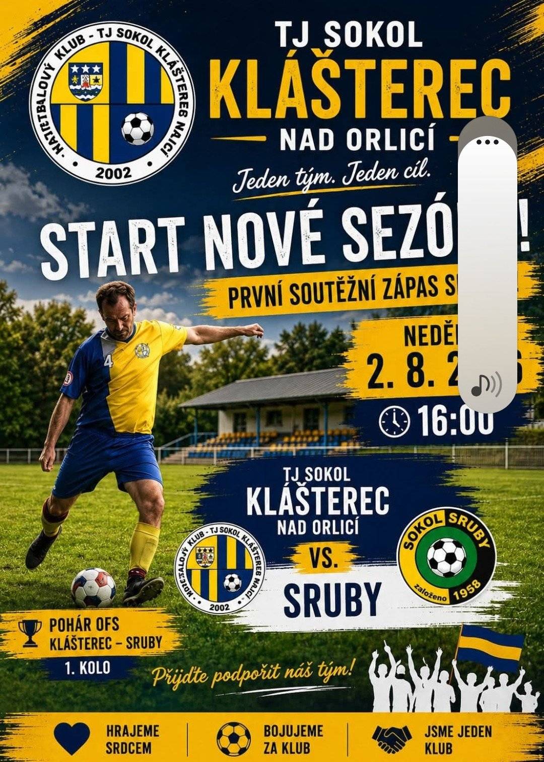 TJ Sokol Klášterec - Fotbalový klub vás zve na první soutěžní zápas nové sezóny - hřiště v Klášterci - neděle 2. 8. od 16:00 hodin. Přijďte fandit.