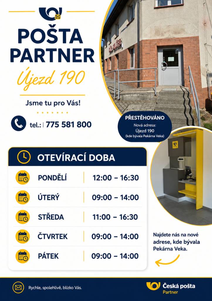 Nová adresa:  Újezd 190  (kde bývala Pekárna Veka)