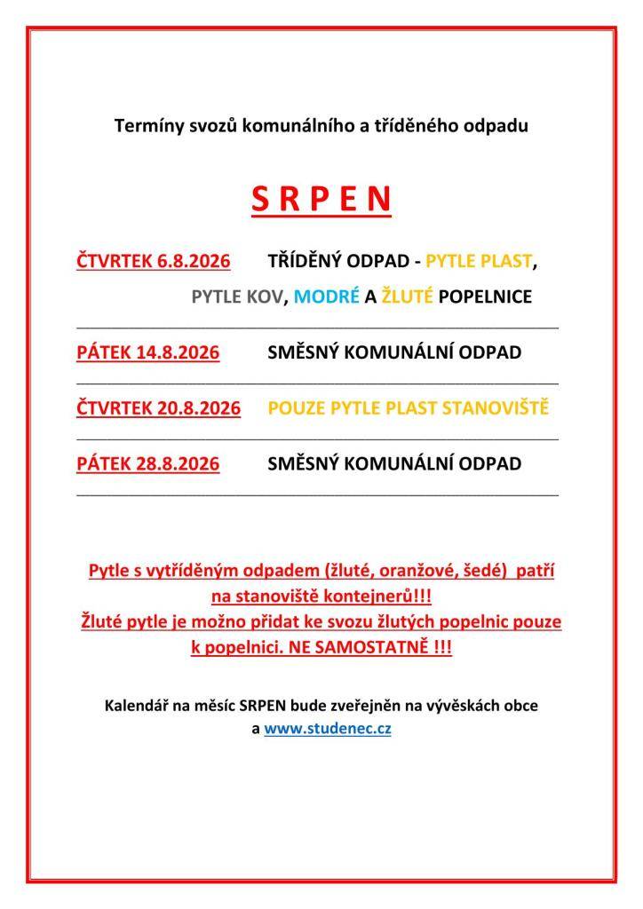 termíny svozů odpadu