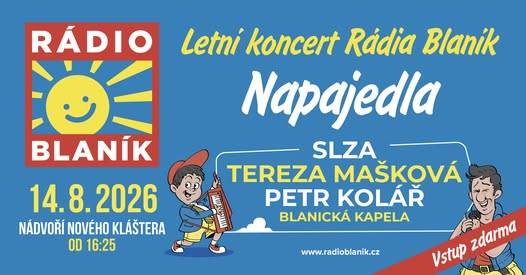 Nádvoří Nového Kláštera ožije 14. srpna 2026 Letním koncertem Rádia Blaník. Na návštěvníky čekají vystoupení Petra Koláře, Terezy Maškové, Blanické kapely i skupiny Slza. Vstup je zdarma.