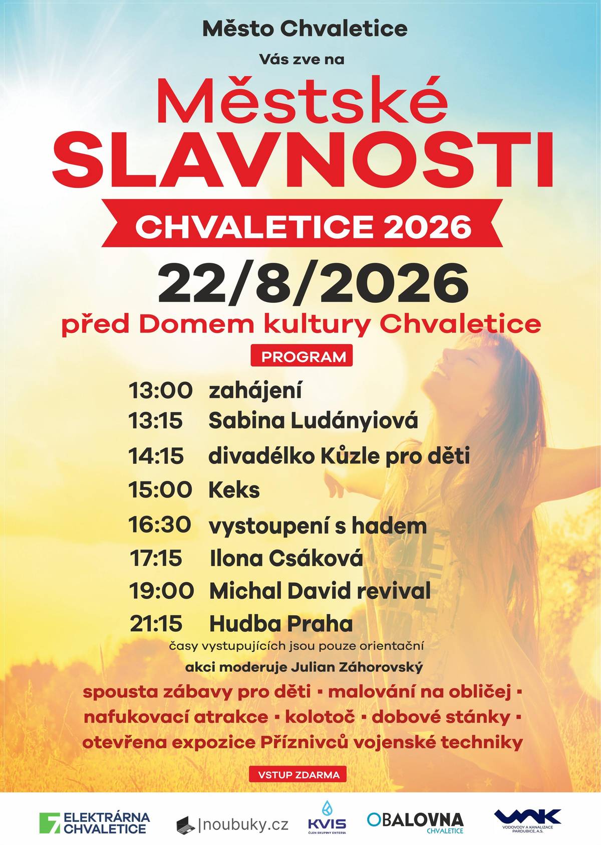MĚSTSKÉ SLAVNOSTI v sobotu 22.8.2026 od 13 hodin.