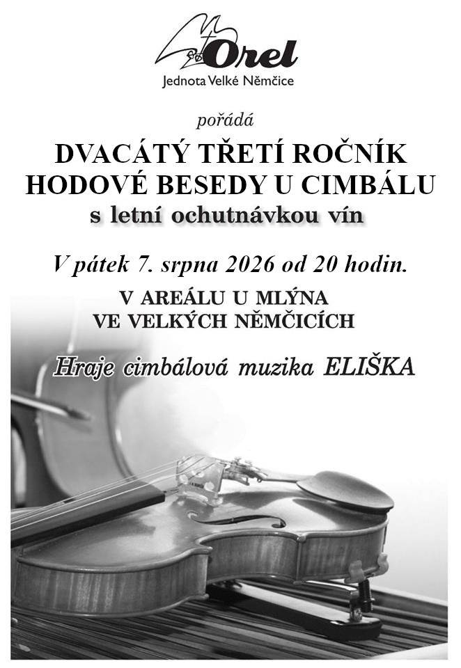 V pátek 7. srpna 2026 od 20.00 se koná Hodová beseda u cimbálu s letní ochutnávkou vín v areálu u mlýna Furch Guitars.