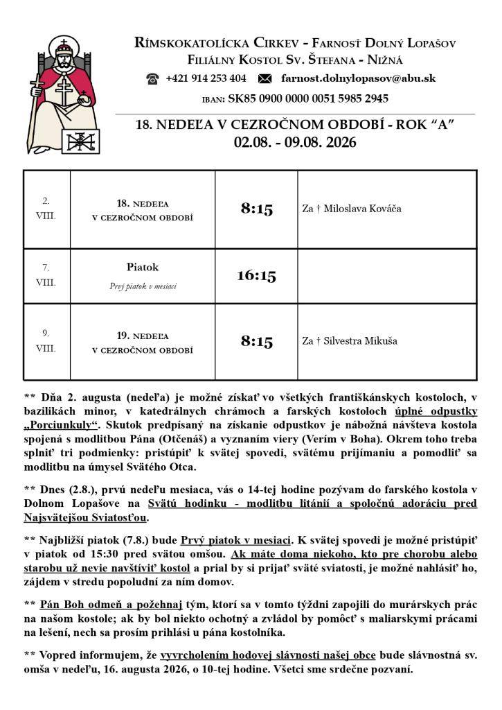 Farnosť Dolný Lopašov - bohoslužobný poriadok 32. týždeň