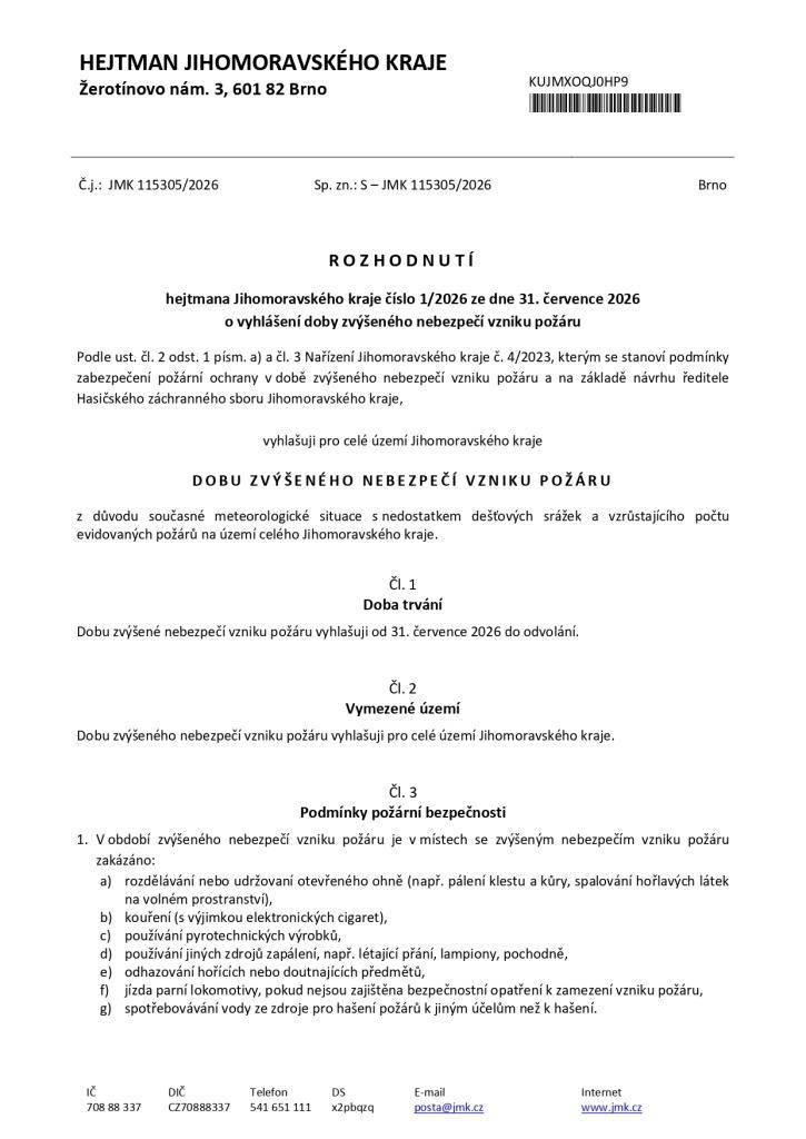 Dbejme podmínek požární bezpečnosti dle čl. 3