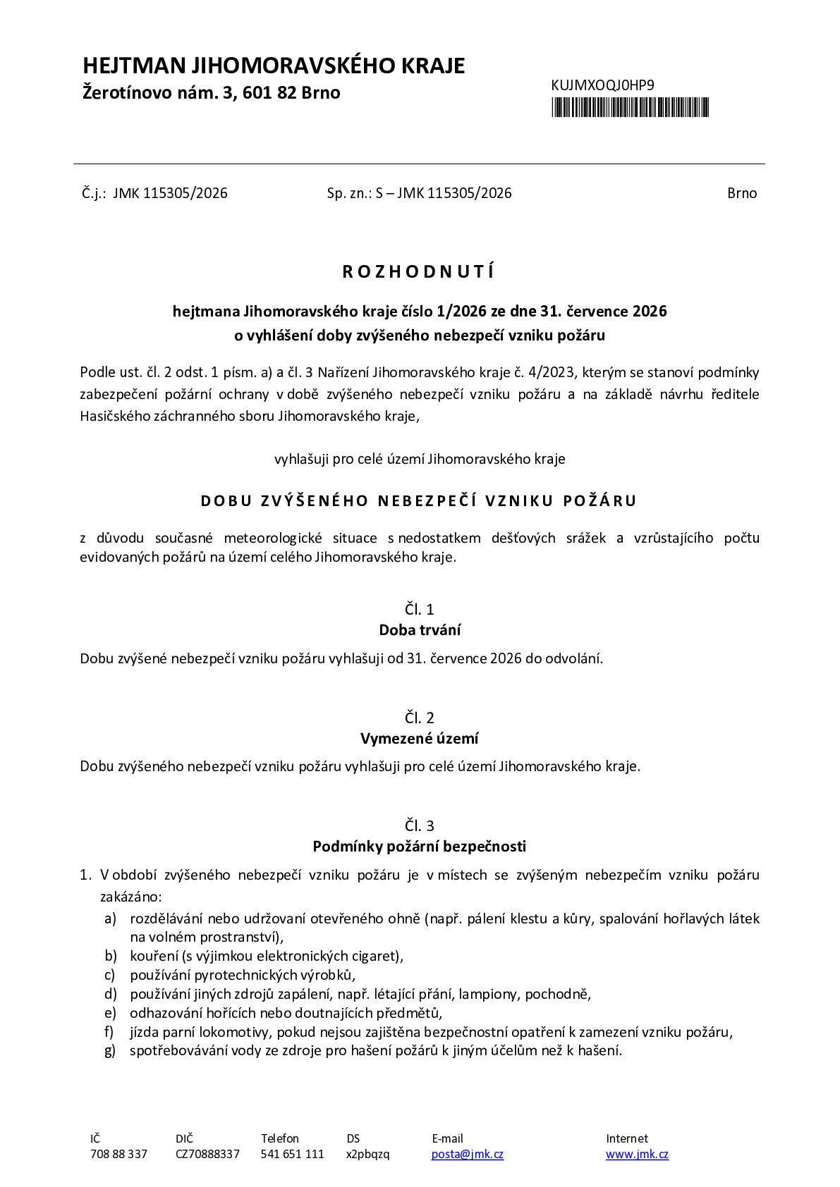 Heztman JMK vydal Rozhodnutí o extrémním suchu, které je přílohou.