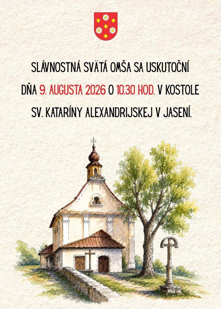 Pozývame Vás  na slávnostú sv. omšu ktorá bude dňa 09.08.2026 o 10.30h.