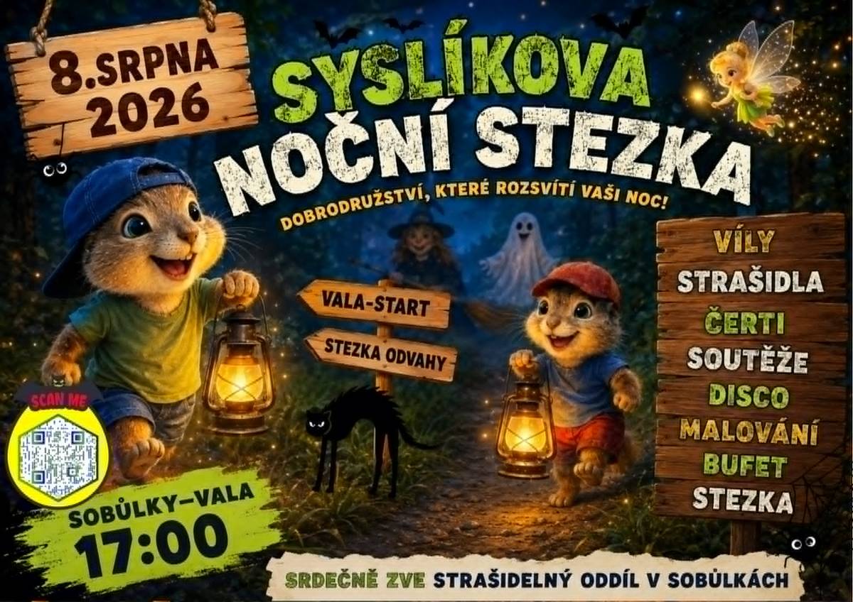 🍑Zelenina Juvita Uherský Brod bude zítra 4. srpna od 11:20 do 11:40 h prodávat broskve na zavaření, moravské meruňky, borůvky, okurky nakládačky, brambory ze Znojma, nový český česnek, cibuli, rajčata, papriky a další ovoce a zeleninu.  Dále nabízí žampiony, hlívu ústřičnou, olejové svíčky a med. Řidič přijímá objednávky na okurky nakládačky na telefonním čísle: 773 000 656   🔲Obec Sobůlky nabízí k prodeji použité betonové chodníkové kachle o rozměru 30 × 30 centimetrů za cenu 5 korun za kus. V případě zájmu nebo pro bližší informace kontaktujte Obecní úřad Sobůlky osobně, telefonicky nebo e-mailem. Děkujeme.   👻Strašidelný oddíl zve všechny malé i velké na 5. ročník Syslíkovy noční stezky, který se uskuteční v sobotu 8. srpna od 17 hodin na Valech v Syslíkově království u altánu. Připraven je bohatý program pro děti i dospělé – setkání se strašidly, dobrodružná noční stezka lesem, malování na obličej, občerstvení i spousta zábavy. Přijďte si užít příjemné letní odpoledne a strašidelný večer. Pořadatelé se těší na vaši návštěvu.   📕Obec Sobůlky hledá zájemce na pozici knihovnice nebo knihovníka do obecní knihovny. Jedná se o práci v rozsahu 5 hodin týdně. Zájemci se mohou přihlásit nebo získat bližší informace na Obecním úřadě Sobůlky. Děkujeme.