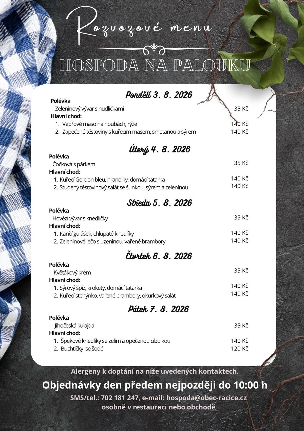 Rozvozové menu na tento týden: