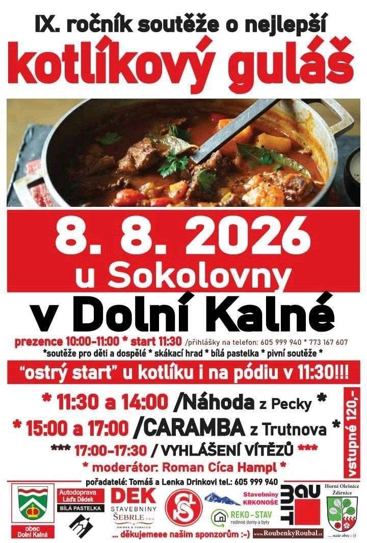 IX. ročník soutěže o nejlepší kotlíkový guláš.  Sobota 8.8.2026