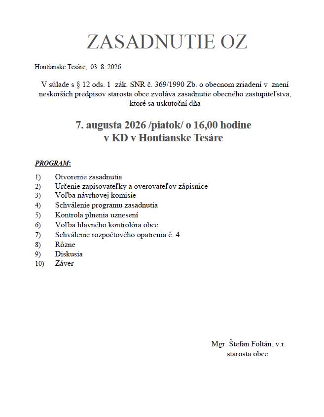 o 16:00 v KD Hontianske Tesáre.