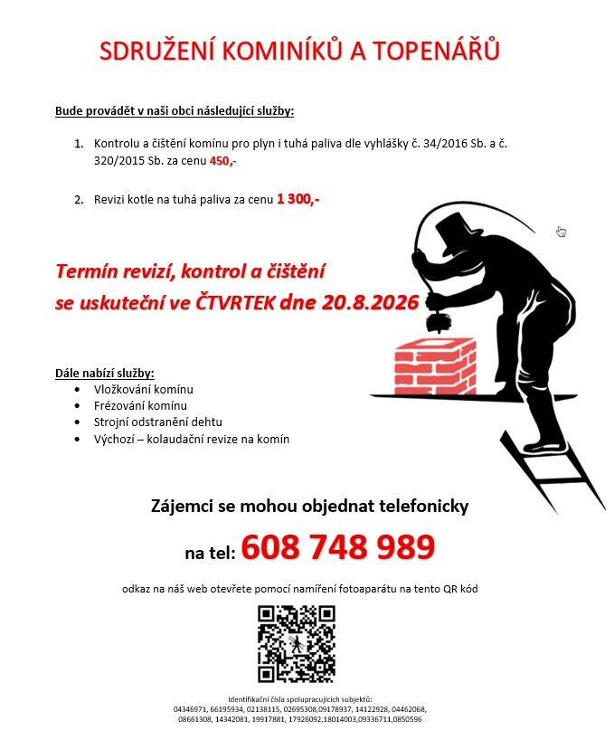 Kominictví - revize kotlů na tuhá paliva čtvrtek 20.8.2026