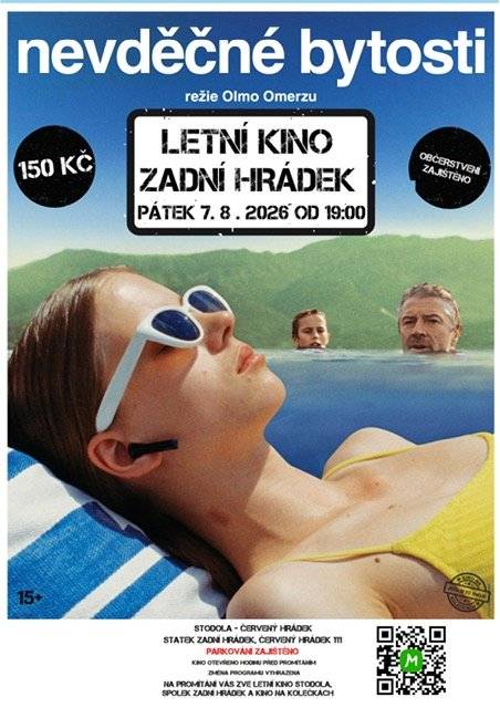 Vážení občané, spolek Zadní Hrádek, letní kino Stodola a Kino na kolečkách Vás zvou na promítání koprodukčního dramatu režiséra Olmo Omerzu Nevděčné bytosti o komplikovaných rodinných vztazích. Projekce se uskuteční na statku v Zadním Hrádku (Červený Hrádek čp. 111) v pátek 7. 8. 2026 od 19 hodin. Kino je otevřeno hodinu před promítáním. Cena lístku je 150,- Kč. Možnost parkování zajištěna.