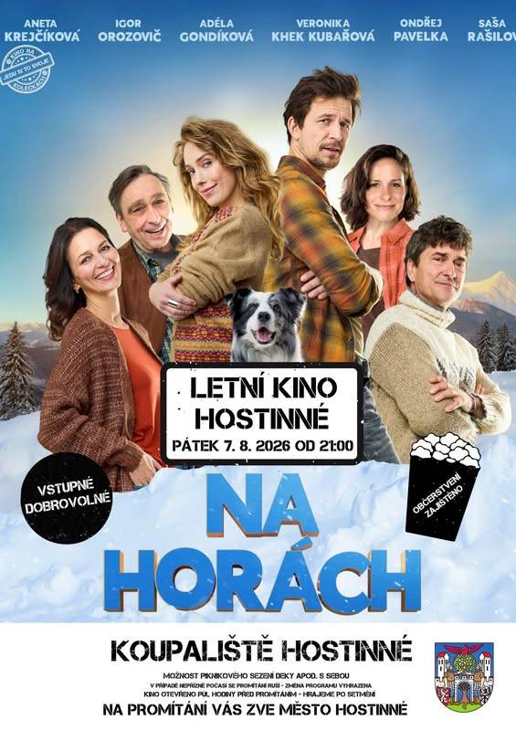 Zveme vás na v pořadí již druhé večerní promítání pod širým nebem na Koupališti Hostinné.  Uvidíte skvělou romantickou komedii o nečekaném setkání a sebepoznání v nádherné horské krajině.  Film se natáčel v Krkonoších. 📅 pátek 07. srpna 2026 📍Koupaliště Hostinné  ⏰ od 21:00 hod. 💰 vstupné dobrovolné  Občerstvení zajištěno. Těšíme se na vás! 🎥