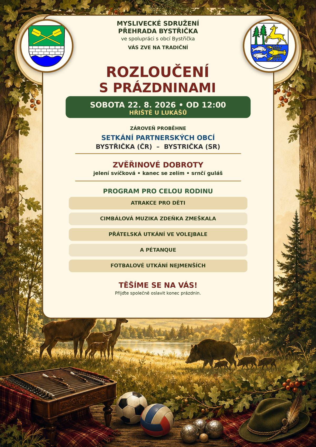 Pozvánka na Rozloučení s prázdninami a setkání s partnerskou obcí Bystrička