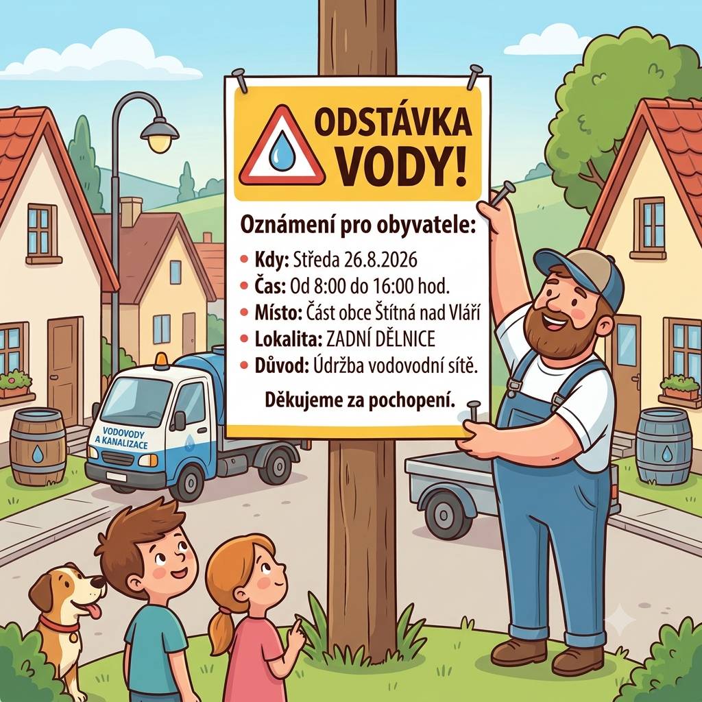 Středa 26.8.2026 8.00 - 16.00 hodin  část obce Štítná nad Vláří - ZADNÍ DĚLNICE
