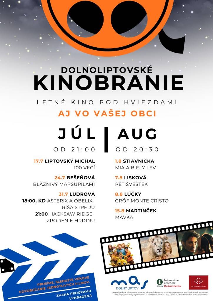 DOLNOLIPTOVSKÉ KINOBRANIE - Letné kino pod hviezdami.