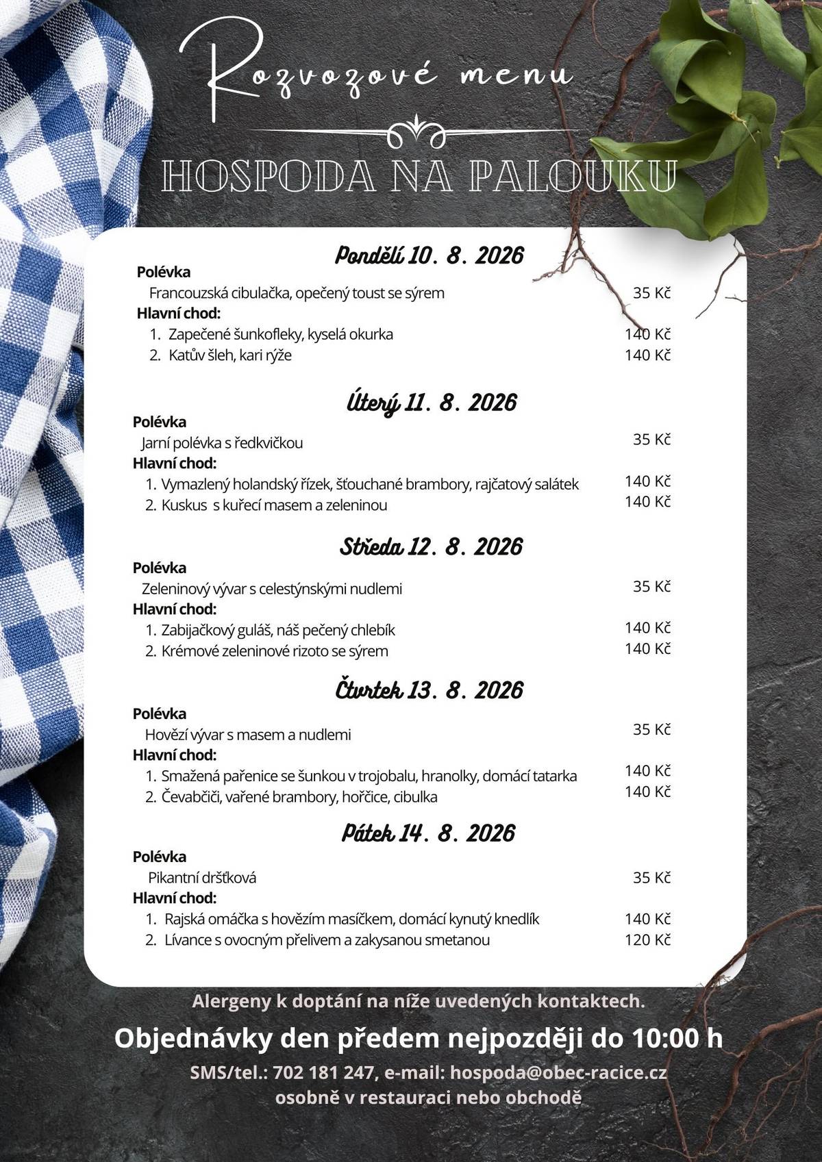 Rozvozové menu na příští týde