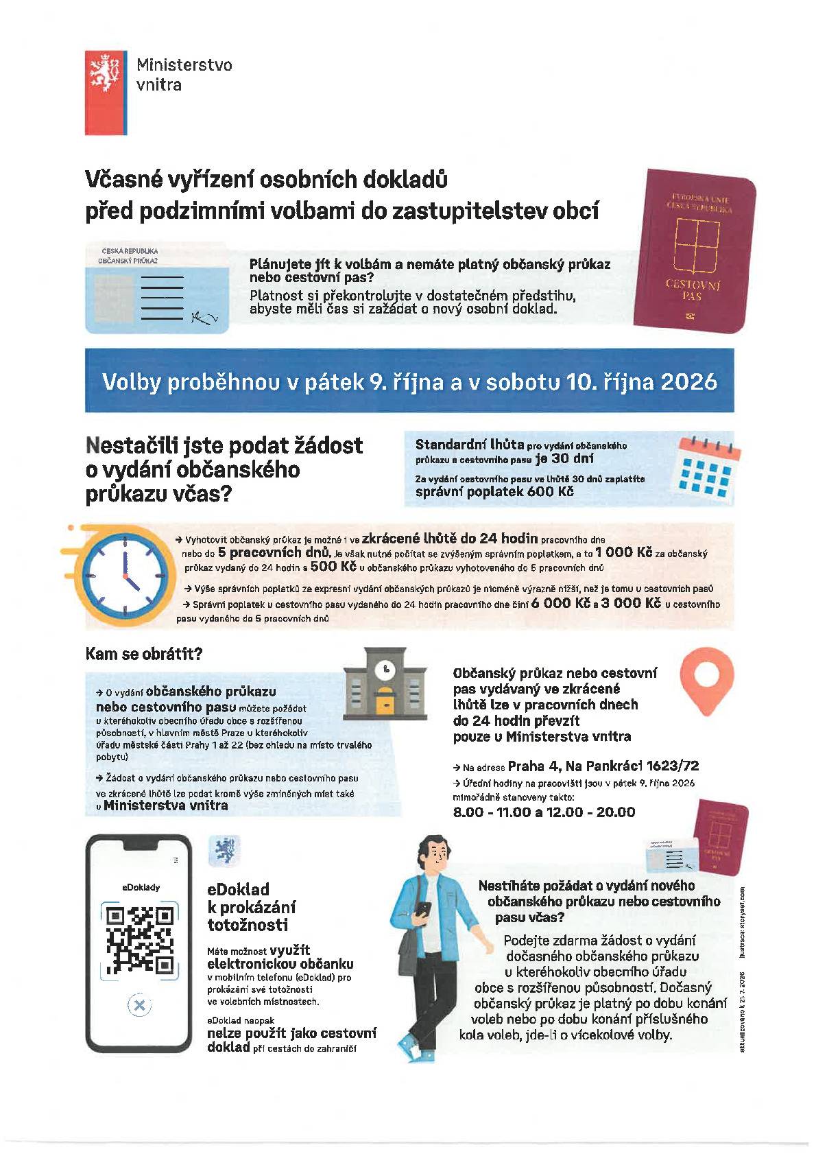 V letáčcích informace o včasném vyřízení osobních dokladů před podzimními volbami do zastupitelstev obcí a o dočasném občanském průkazu.