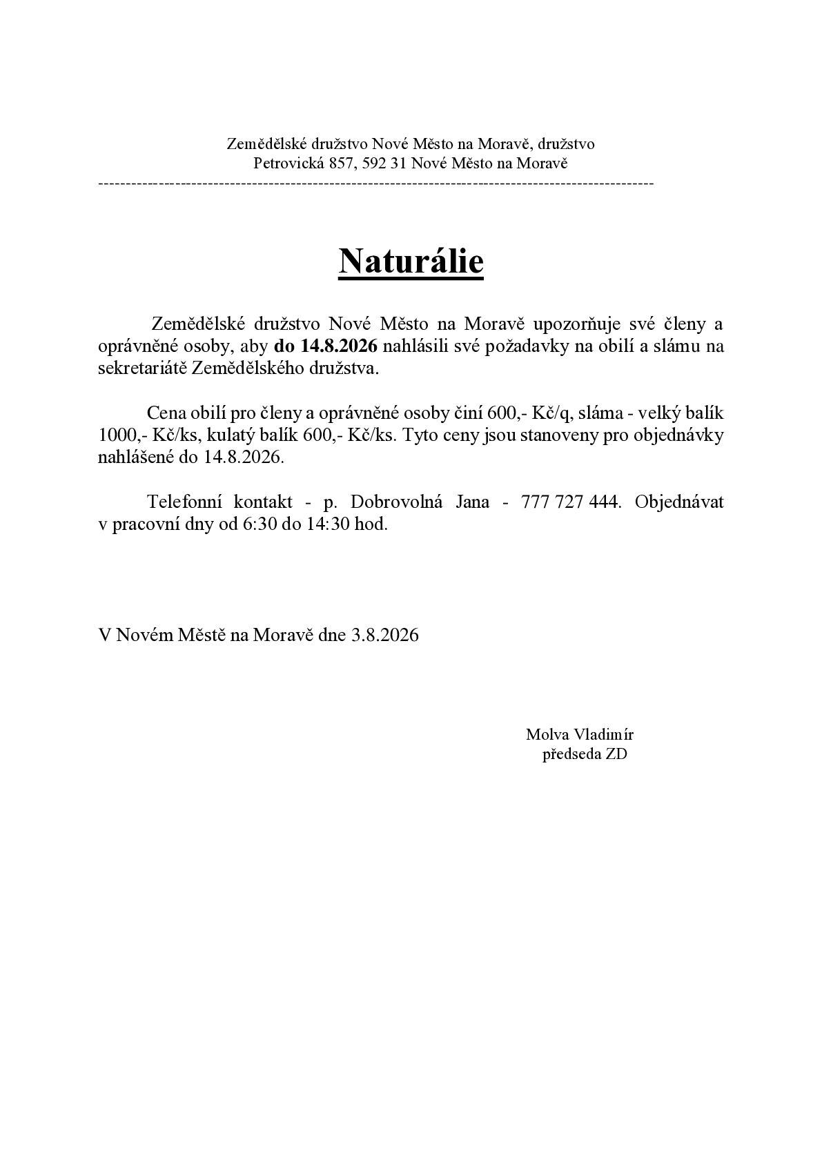 Dobrý den , níže informace