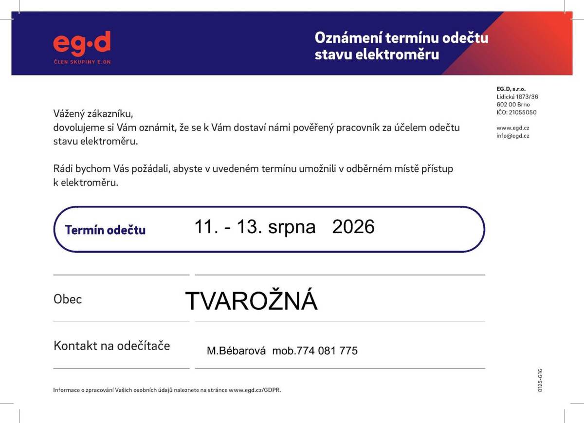 Termín odečtu 11. - 13. srpna 2026.