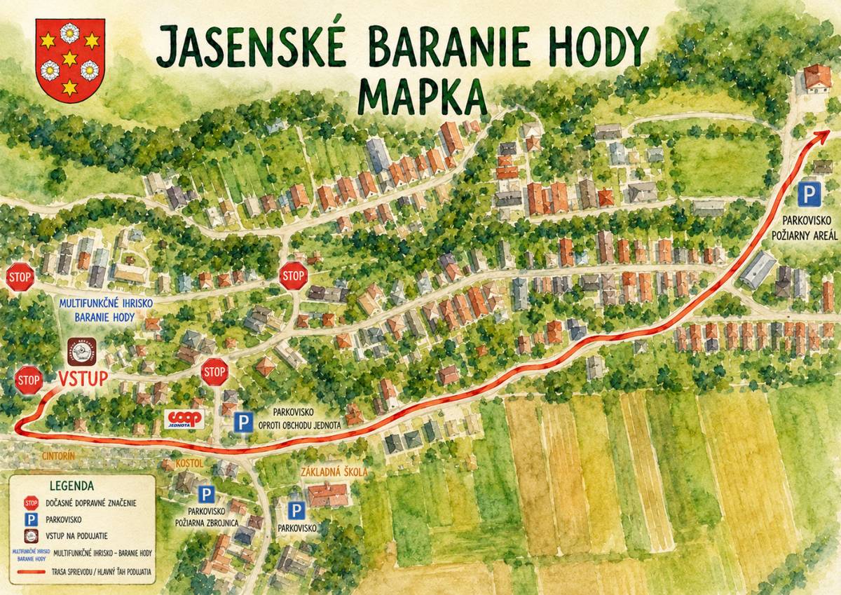 Aby bol váš príchod na 17. ročník Jasenských baraních hodov čo najpohodlnejší, pripravili sme pre vás prehľad parkovacích plôch, ktoré budú počas podujatia v sobotu 8. augusta 2026 k dispozícii.