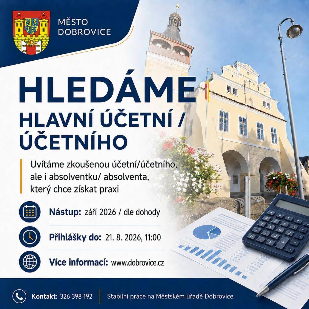 Město Dobrovice hledá posilu do ekonomického odboru - hlavní účetní / účetního