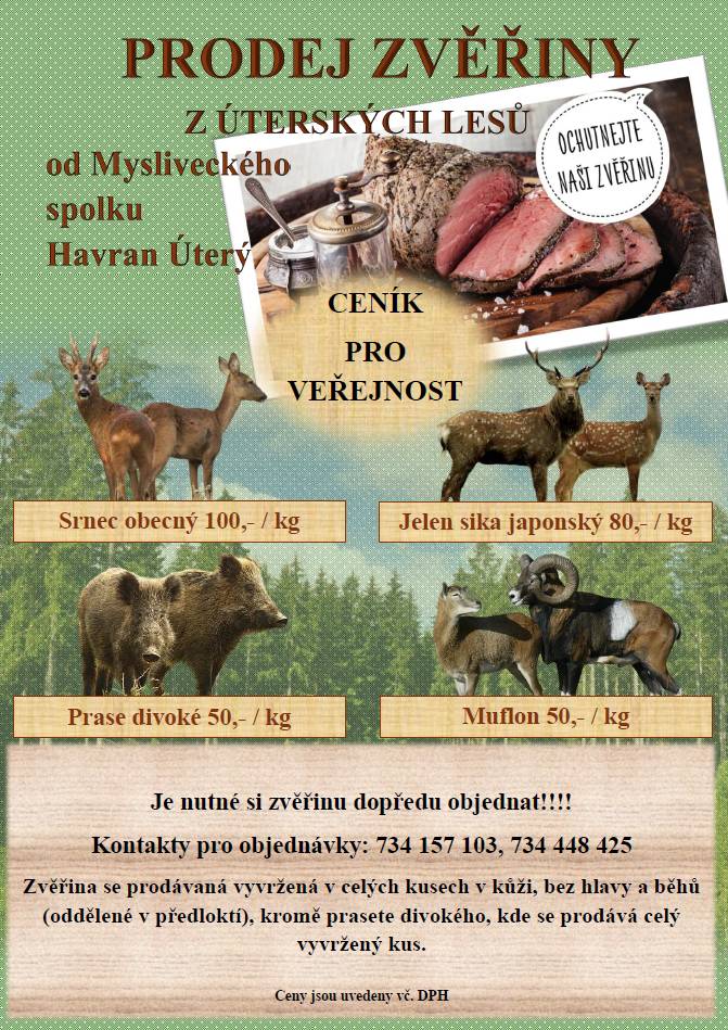 PRODEJ ZVĚŘINY Z ÚTERSKÝCH LESŮ