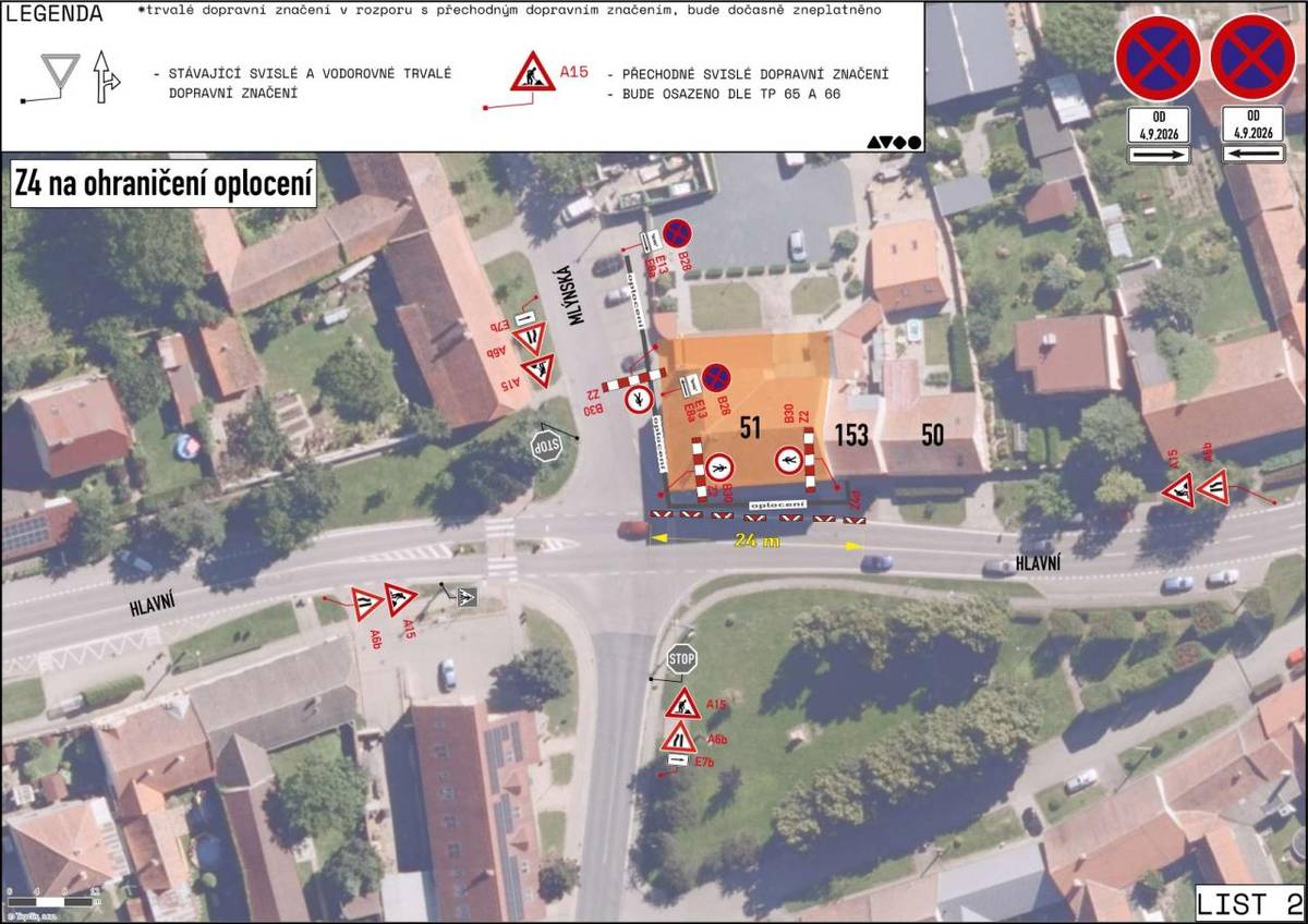Uzavření chodníku u Motelu z důvodu demoličních prací