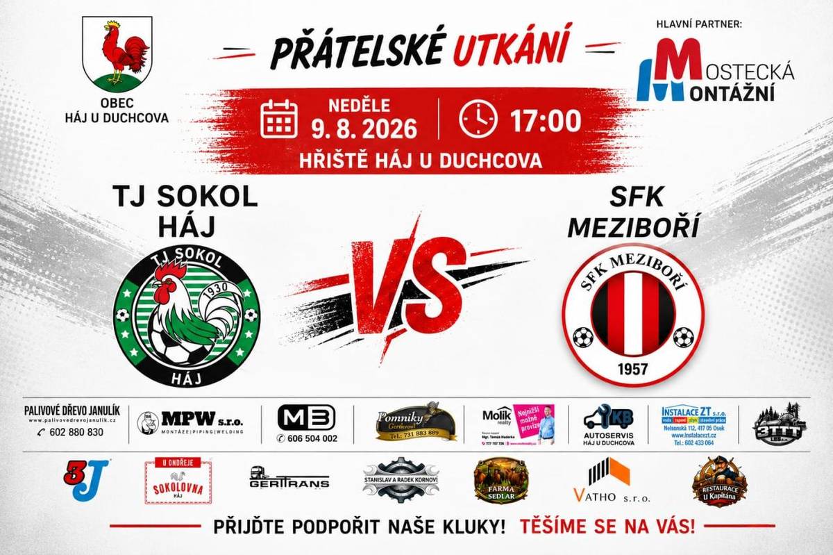 9.8.2026 od 17:00 hodin Hřiště Háj u Duchcova