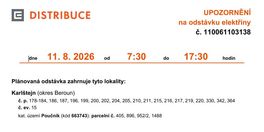 Odstávka elektřiny 11.8.2026