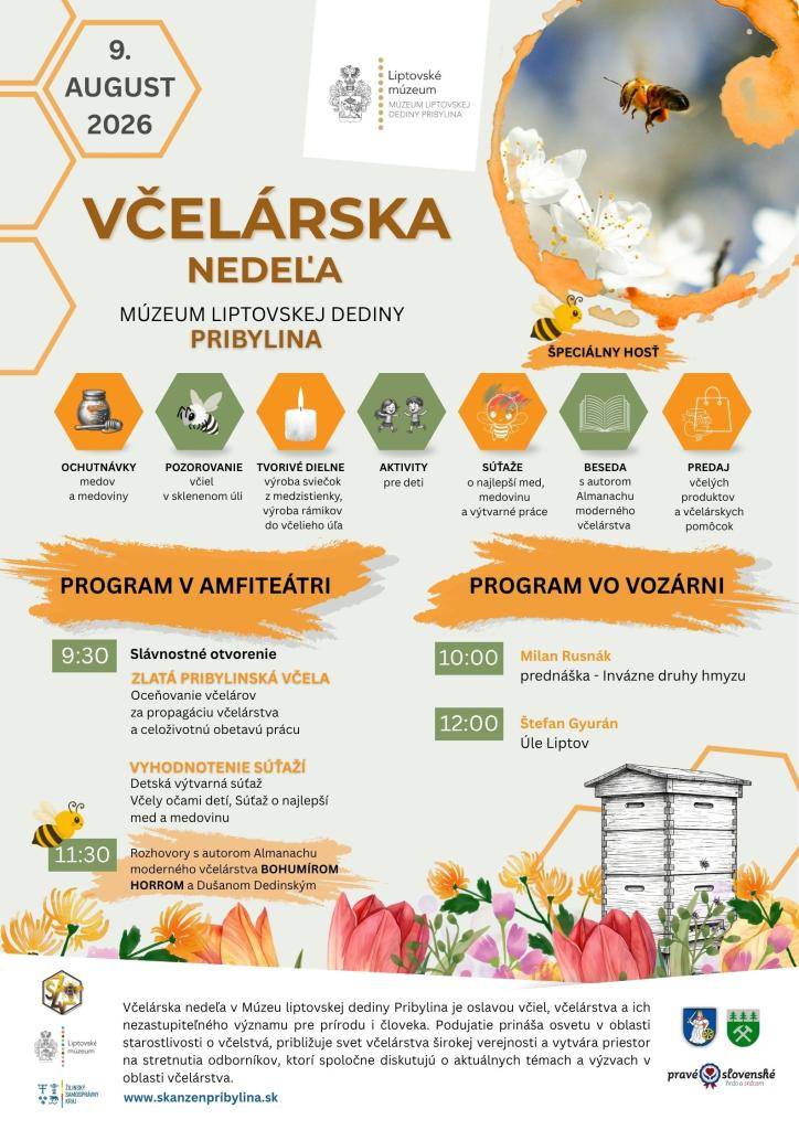 Sviatok všetkých včelárov sa blíži! V nedeľu 9. augusta 2026 Vás pozývame do Múzea liptovskej dediny v Pribyline na podujatie Včelárska nedeľa.