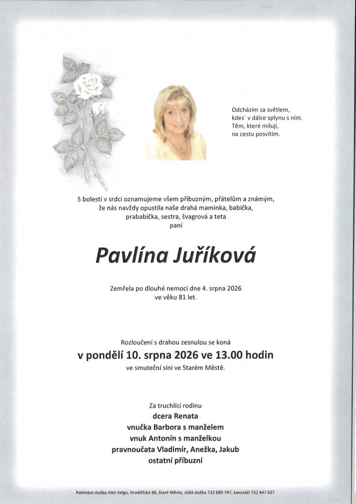 Obec Zlechov vyslovuje všem pozůstalým upřímnou soustrast.