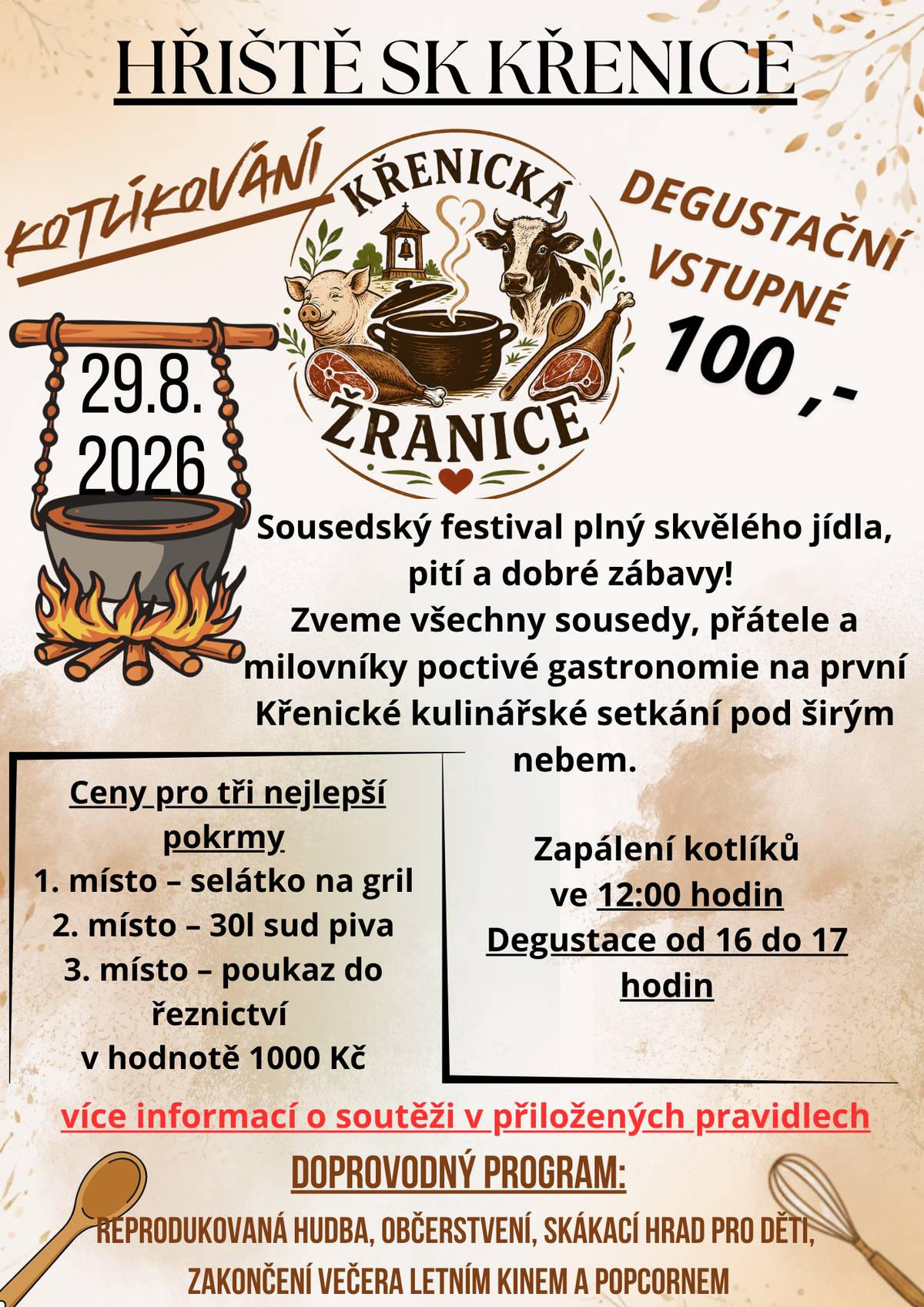Přijďte se rozloučit s létem na naše hřiště ve Křenici. Přes den nás čeká první ročník Křenické žranice a po setmění se bude promítat pohádka TAJEMSTVÍ KŘIŠŤÁLOVÉ PLANETY a film PO VEČERCE.