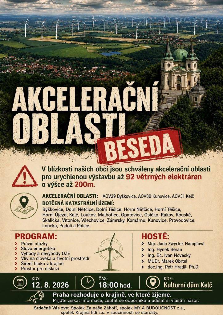 V blízkosti našich obcí jsou schváleny akcelerační oblasti pro urychlenou výstavbu až 92 větrných elektráren o výšce až 200 m.