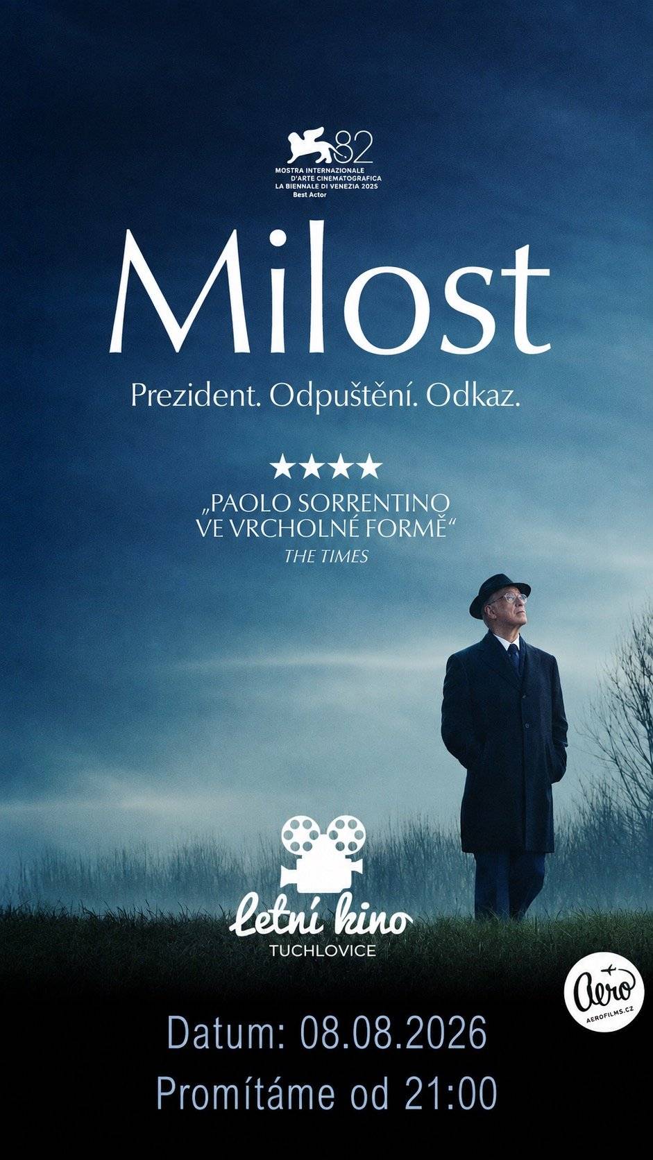 🎬 MILOST – originální italské drama s titulky DNES 8. 8. v Letním kině Tuchlovice! 🇮🇹 Máte za sebou náročný týden? Přijďte dnes večer vypnout, dát si něco dobrého, vychlazené pivo a užít si film pod širým nebem. 🌙🍿 Tentokrát vás čeká Milost, nové drama oscarového režiséra Paola Sorrentina (Velká nádhera, Mládí) s charismatickým Tonim Servillem v hlavní roli. 🇮🇹 Italského prezidenta čekají před odchodem z úřadu poslední zásadní rozhodnutí. Na stole má dvě žádosti o milost za vraždy z lásky a jeden kontroverzní zákon. Jenže zatímco musí rozhodovat o osudech druhých, sám se snaží vyrovnat se smrtí milované ženy, pochybnostmi a podezřením, že mu byla nevěrná. A odpověď na tajemství, které mu nedá spát, zná pouze jeden člověk… ❤️ Milost je film o lásce, pochybnostech, odpovědnosti a rozhodnutích, na která neexistuje jednoduchá odpověď. 🍟 Hospůdka Pod Hvězdami bude otevřená od 18:30 a nabídne domácí čerstvě usmažené hranolky, voňavé klobásy, piva z pivovaru Máša, popcorn a další dobroty. 🍺🍿 📅 Sobota 8. 8. 2026 🍺 Areál otevírá v 18:30 🎬 Promítáme přibližně od 21:00 🎟️ Vstupné: 150 Kč 🔞 Nevhodné pro mládež do 12 let Těšíme se na vás! ❤️ #LetniKinoTuchlovice #Milost #PaoloSorrentino #ToniServillo #ItalskyFilm #FilmPodHvezdami #LetniKino #Tuchlovice