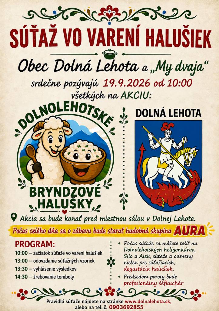 19.09.2026 od 10:00 hod. pred kultúrnym domom v Dolnej Lehote.