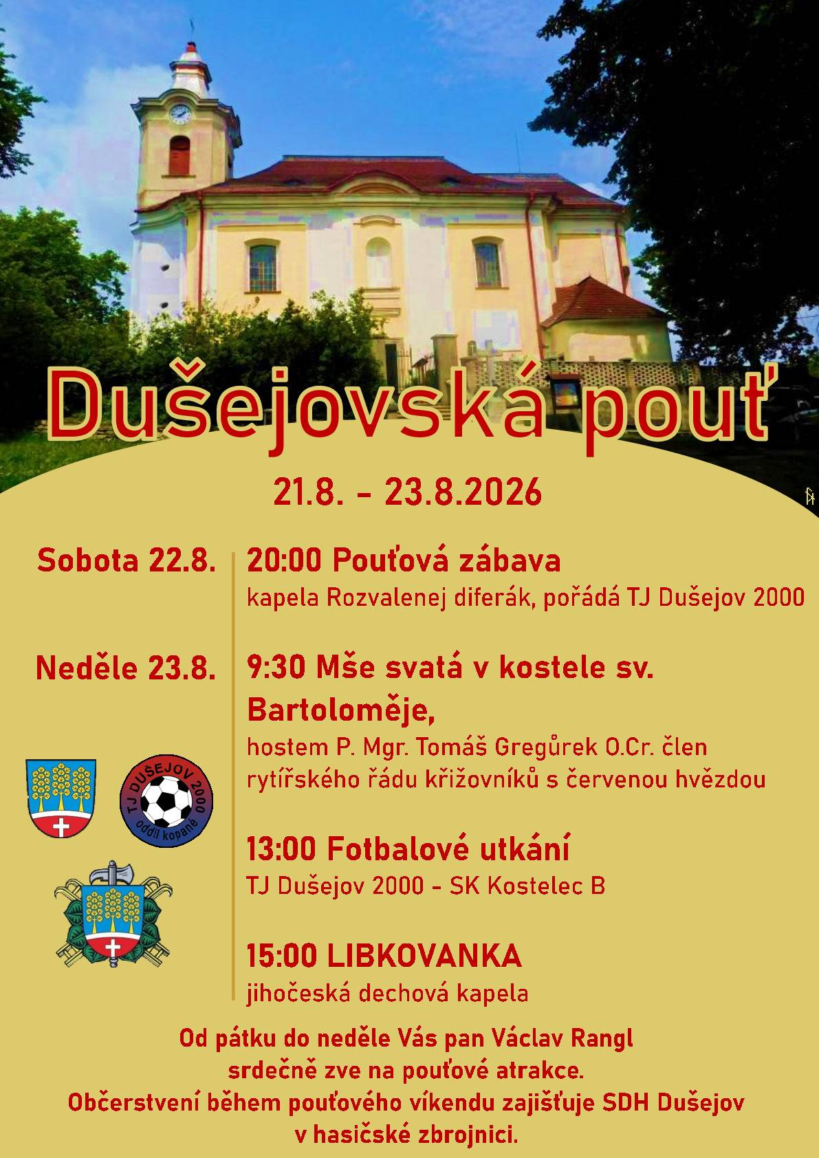 Program Bartolomějské pouti v Dušejově: