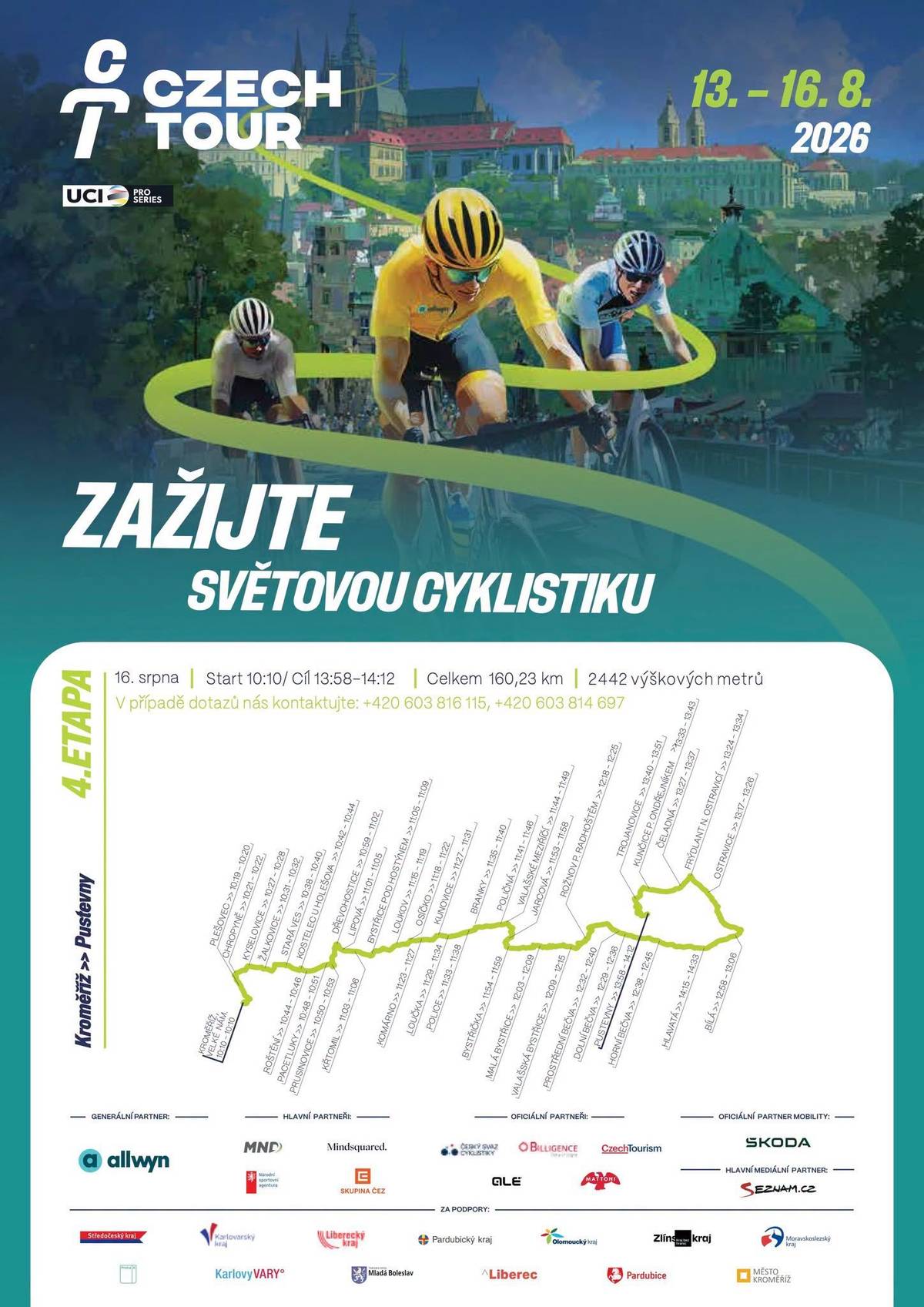 📌V neděli 16. srpna projede Rožnovem peloton Czech Tour 2026 – závodu se účastní špičky světové silniční cyklistiky Kompletní info: https://bit.ly/3TOKOdJ   🧭Rožnov pod Radhoštěm: přibližně 12:18–12:25 hodin Peloton přijede od Valašské Bystřice, Rožnovem projede po trase Kramolišov → ulice Nádražní → nábřeží Dukelských hrdinů → dále směrem na Dolní Bečvu. Poté bude pokračovat po trase 4. etapy až na Pustevny. 📍Přesnou trasu průjezdu najdete v mapě: https://bit.ly/4gm8ZZF Naplánujte si cestu s časovou rezervou! Průjezd závodu doprovází tzv. klouzavá uzávěra, která trvá přibližně 20–30 minut. Po průjezdu konvoje se silnice opět otevírá.   ℹ️Upozorňujeme také, že peloton bude doprovázet vrtulník. Ten bude zajišťovat televizní záběry pro živý přenos na ČT sport a Eurosportu   👏A ještě lepší varianta? Přijďte fandit k trati! Vidět světové cyklistické hvězdy přímo v ulicích Rožnova je zážitek, který stojí za to.
