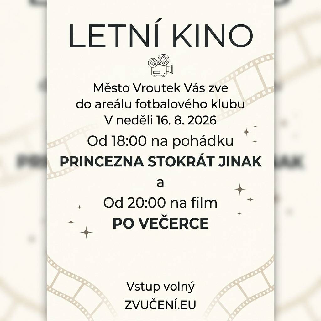 Letní kino na fotbalovém hřišti ve Vroutku v neděli 16. srpna