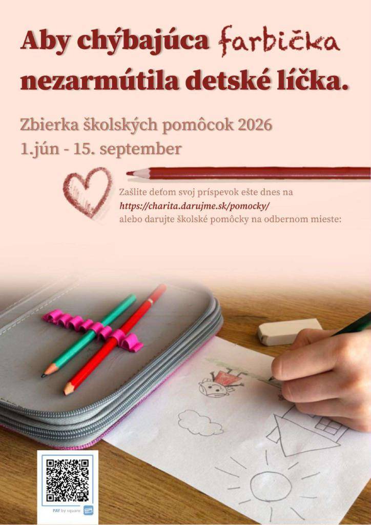 Zberné miesto pre Farskú charitu Trávnica je v budove Obecného úradu Trávnica, v chodbe (krabica na to určená). Školské pomôcky môžete nosiť v pracovných dňoch pondelok až piatok, v čase úradných hodín 08.00 – 15.00 h.
